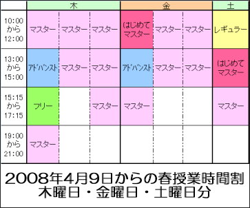 2008年春授業の時間割表2
